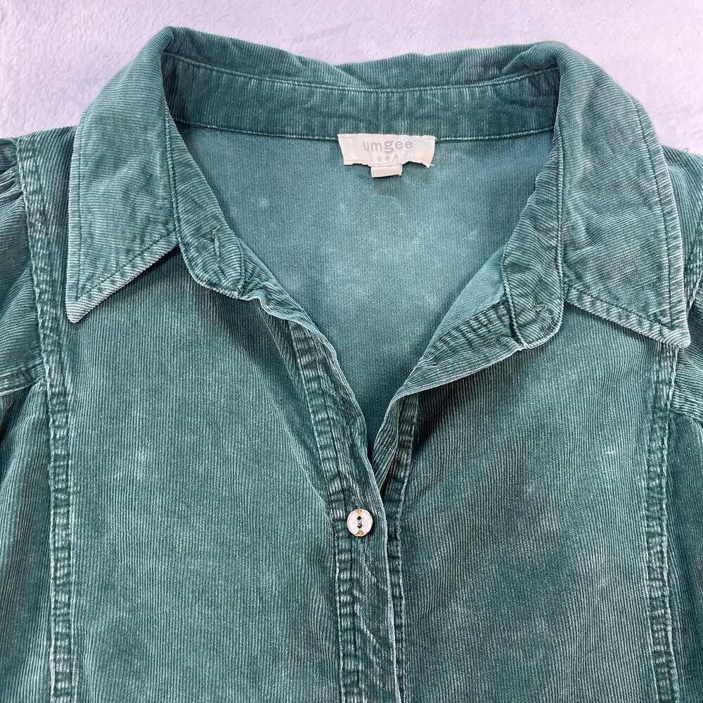 Umgee Forest Hunter Green Corduroy Babydoll Shirt Dress Button Down 3/4 Sleeve M - Picture 4 of 9